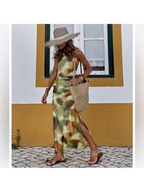 Zara | Dresses | Zara Green Geometric Print Shirt Midi Dress With Belt M |  Poshmark
